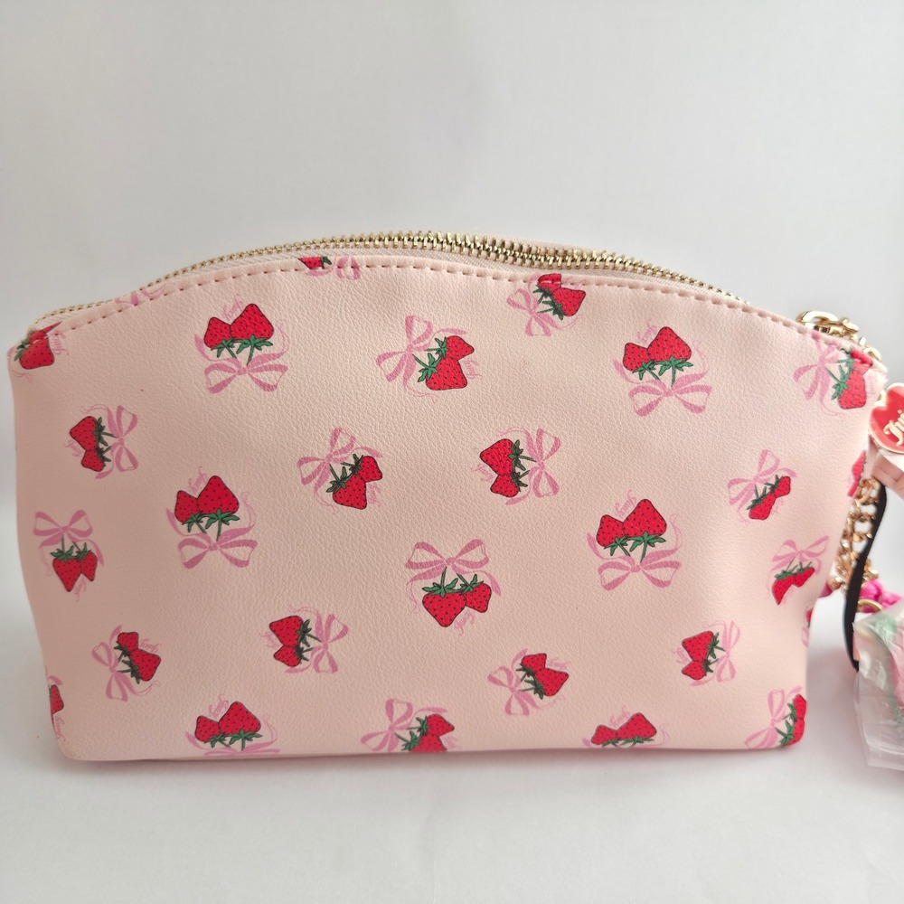 Juicy Couture Wristlet Pouch Womens OS Pink NWT Strawberry Bow Print Makeup Bag - Picture 3 of 16